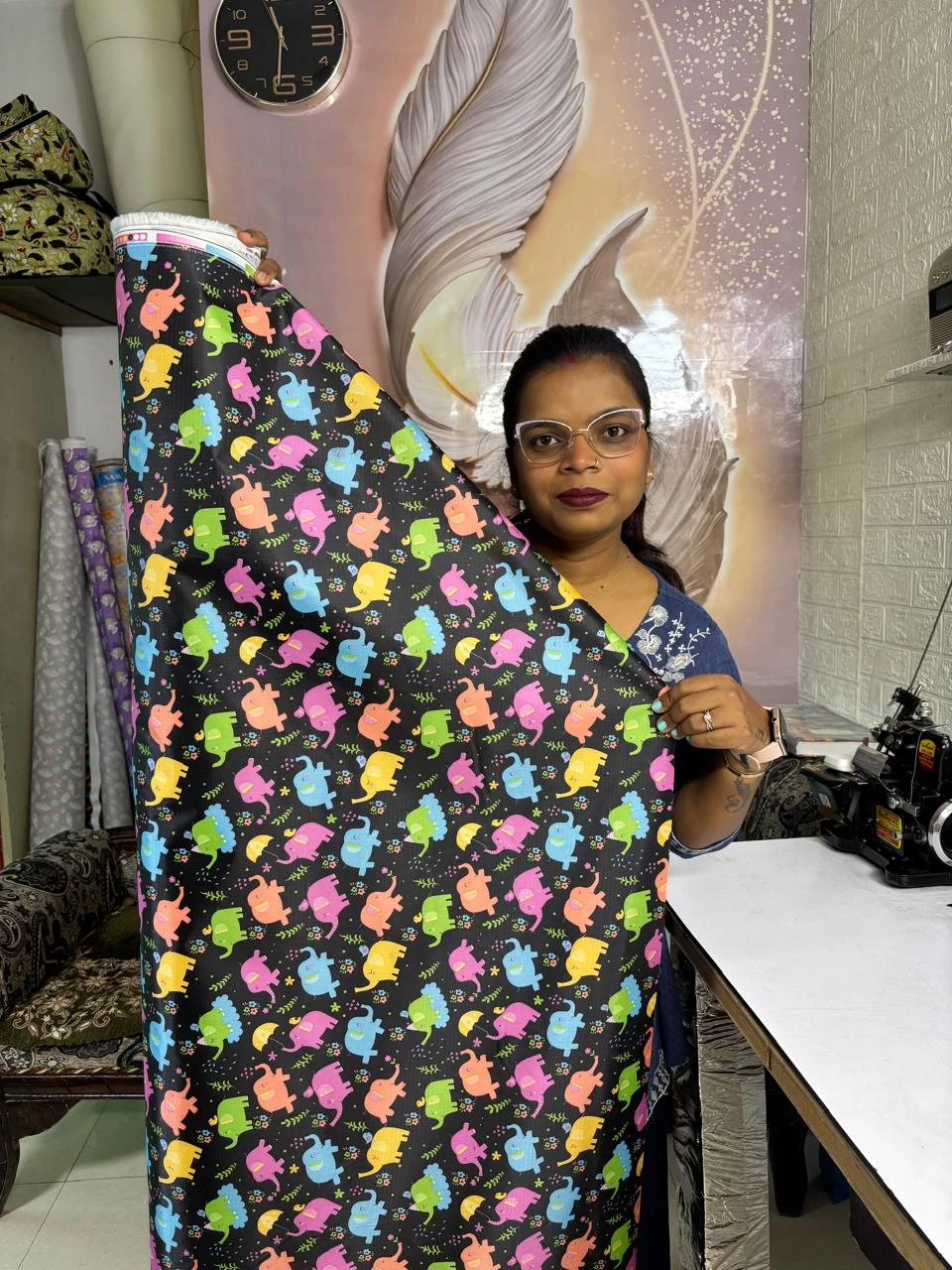 Waterproof Fabric (60 inch pana-black color)-elephant print (1 meter)