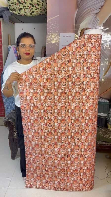 Waterproof fabric (60 inch pana-Orange color)-cat print (1 meter)